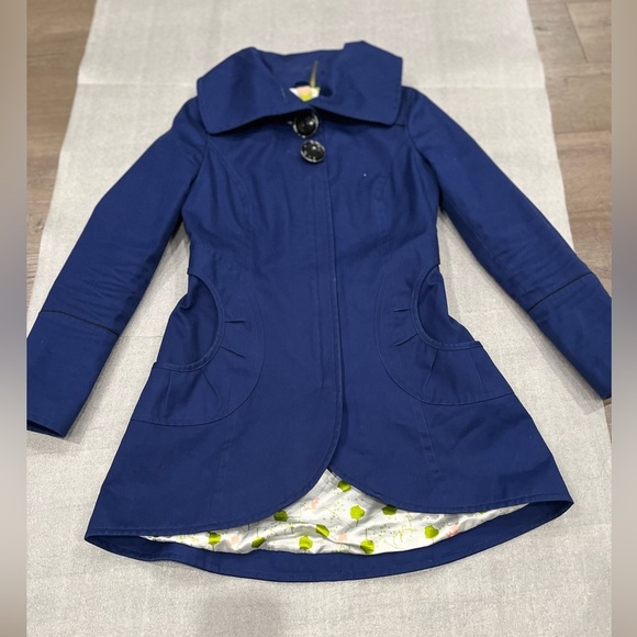 [S/P] Soia & Kyo Blue Cotton Wide Neck Flare Pea Coat - Picture 1 of 11